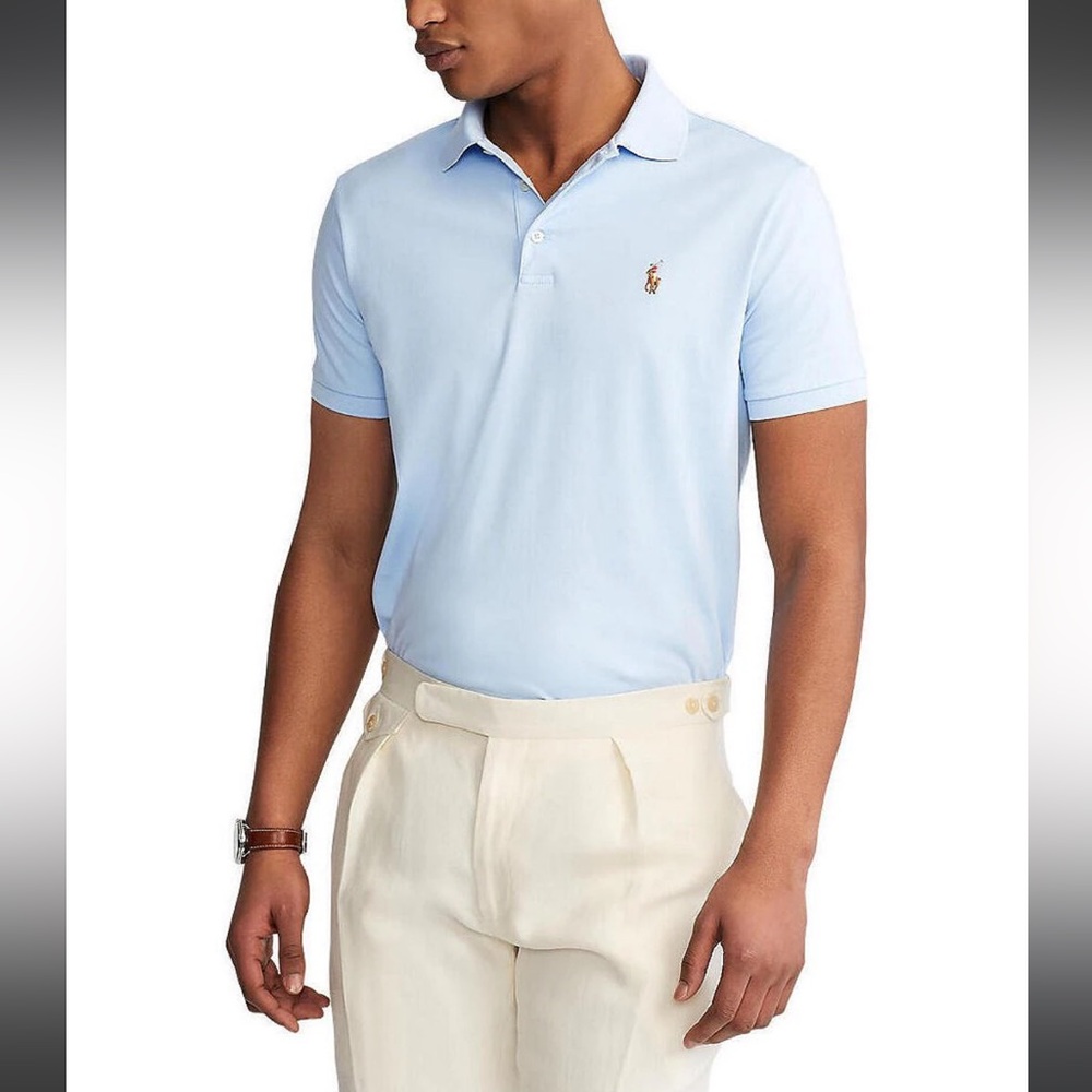 Polo by Ralph Lauren Men's Custom Slim Fit Light Blue Polo Shirt